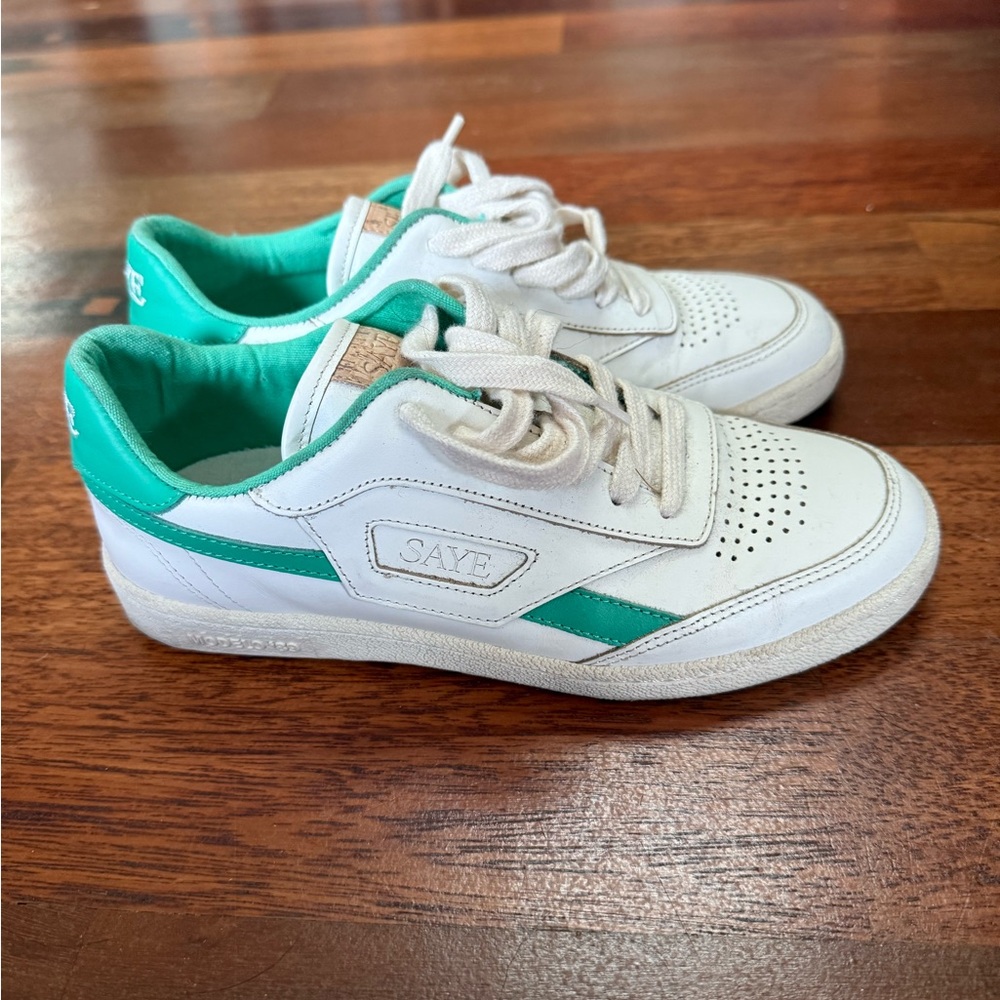 Leather White and Green Sneakers